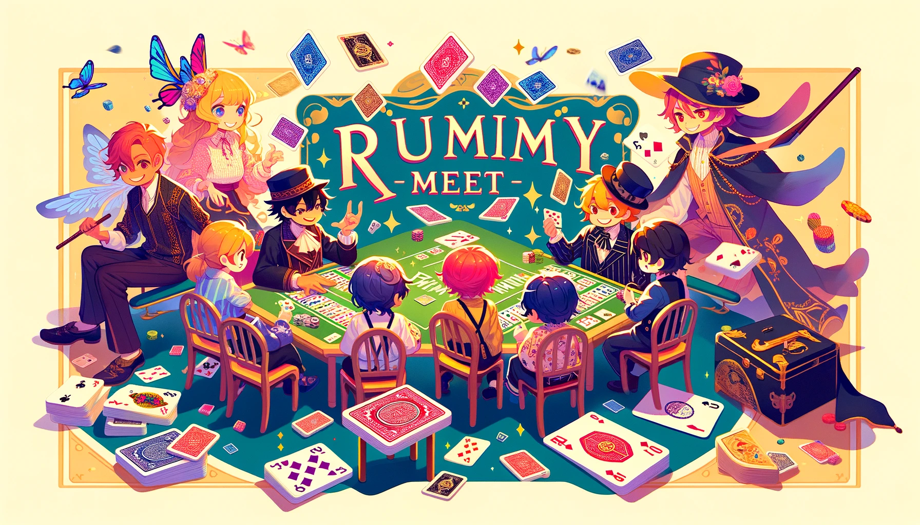 DALL·E-2024-02-20-18.55.11-Create-a-whimsical-anime-style-promotional-image-for-Rummy-Meet-with-the-dimensions-of-512x288-pixels-featuring-the-text-Rummy-Meet-prominently-